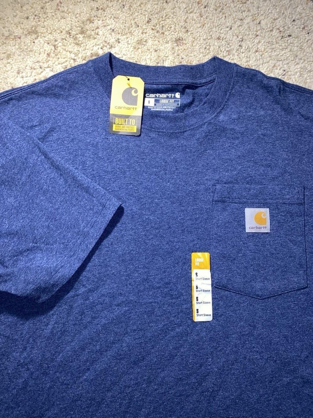NWT Carhartt Mens Small Heavy Duty Navy Blue Pocket Tee Outdoor Work Shirt